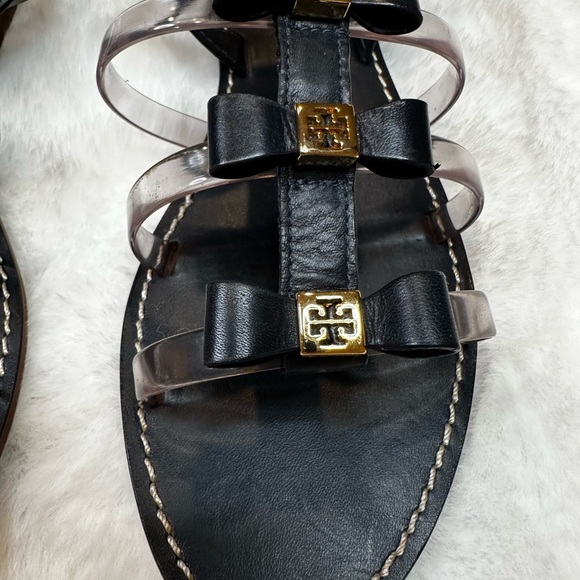 Tory Burch navy and Gold Bow Sandals - Picture 2 of 11